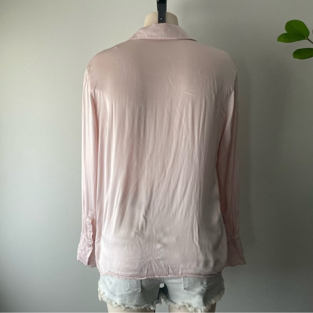 MNG Silky 100% Viscose Button Down Blouse Drapey Pink Size 10 Medium Large - Picture 2 of 9